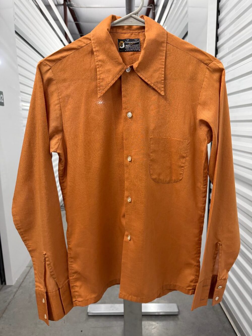 Towncraft Prep Penn-Prest Men's Button-Up Shirt Orange Size 16 70s Dagger Collar